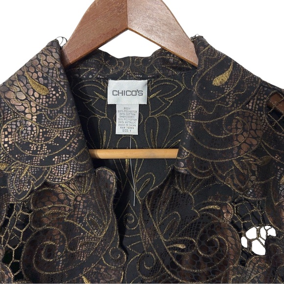 Chicos Womens Scroll Print Jacket Size 1 (S) Metallic Accent - Picture 2 of 4